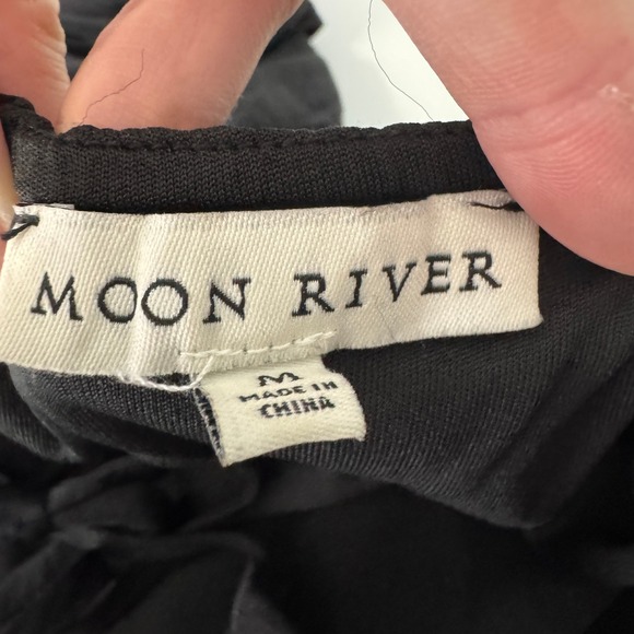 Moon River Open Back Maxi Dress Medium Black Strappy Ruffle Hem Elegant Chic - Picture 11 of 14